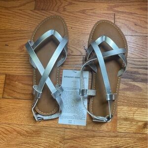 brown bottom sandals with silver straps from amazon. brand new with tag. US 6.5